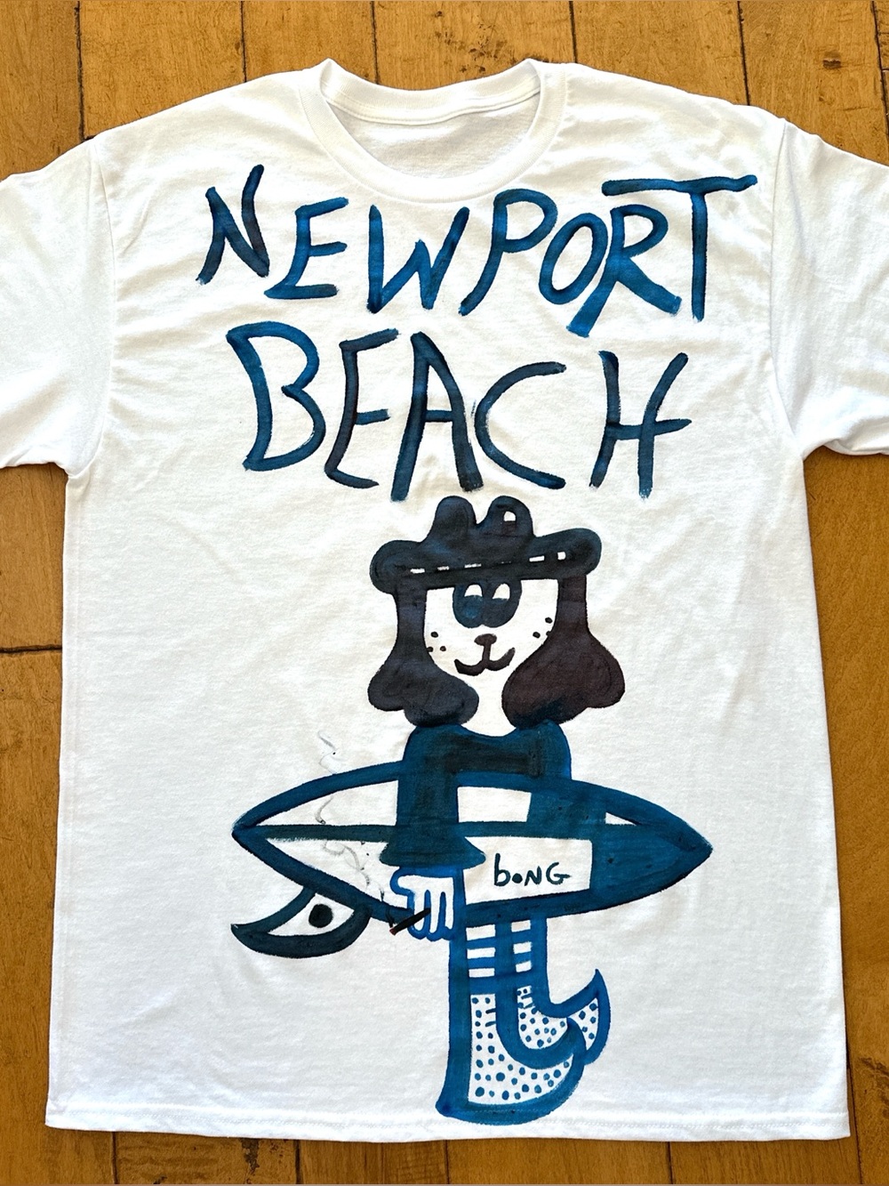 Newport Beach Graphic T-Shirt - White with Blue Print
